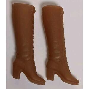 Vintage Barbie Lace Up Boots Light Brown Mod Squishy Shoes Mattel 1970's